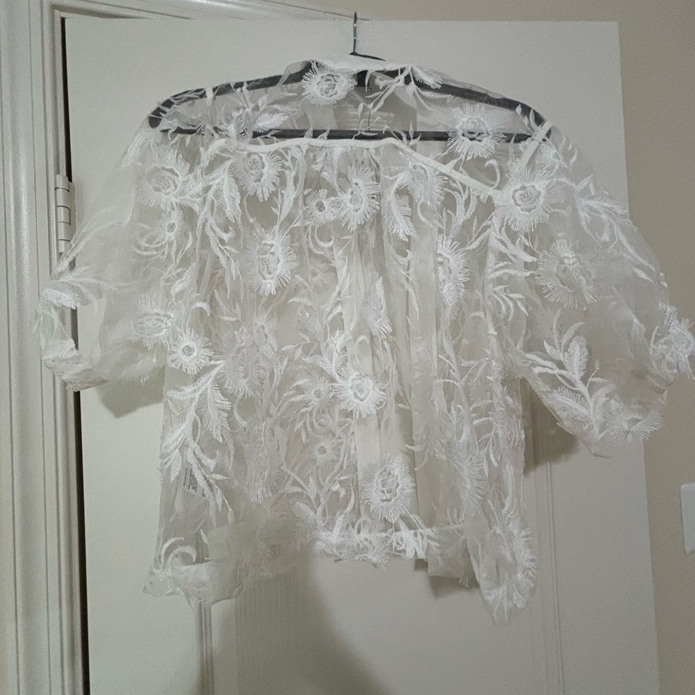 Anthropologie Current Air White Puff Sleeve Crop Blouse